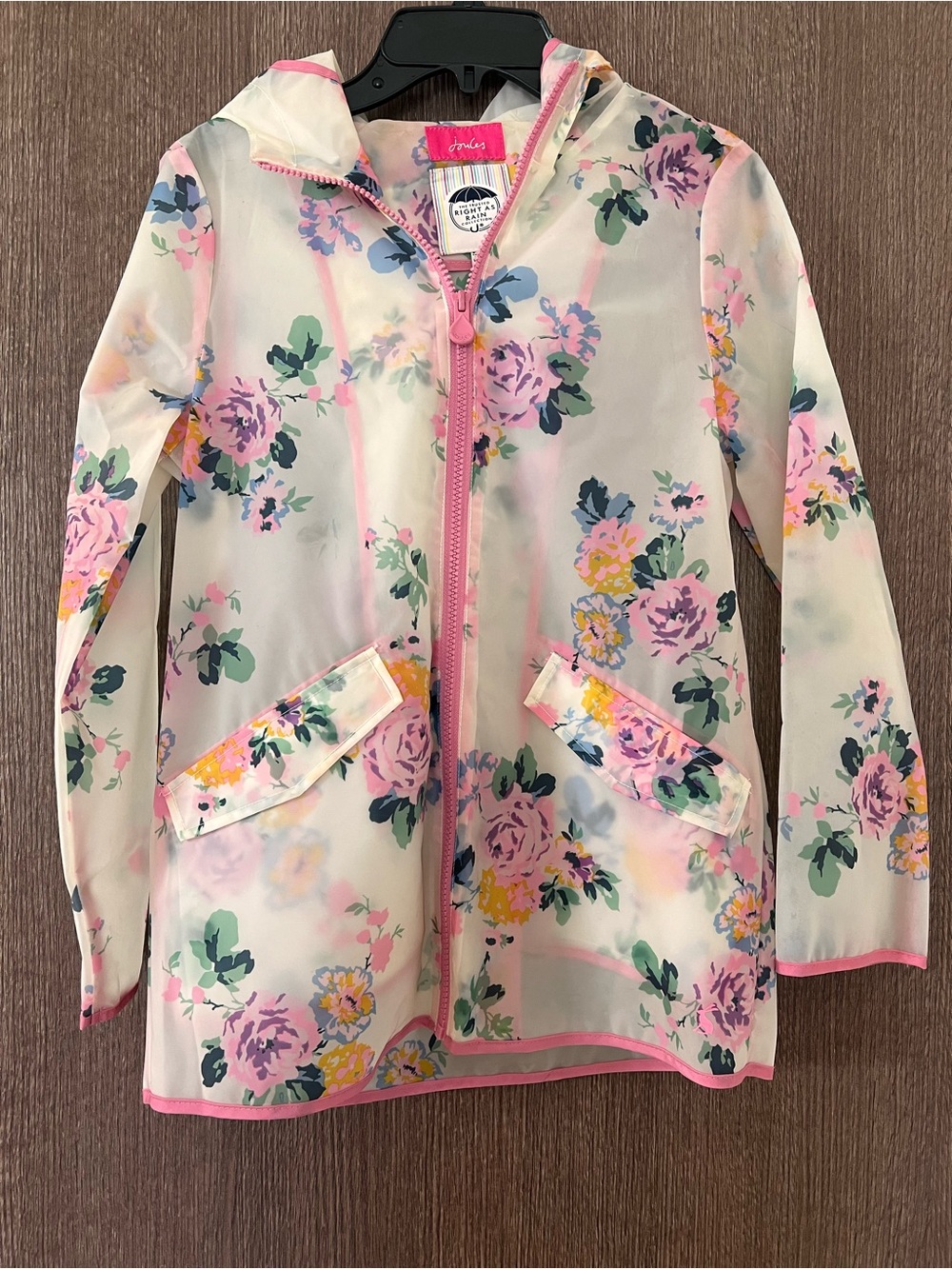 Joules Pastel Floral Hooded Raincoat with Pink Trim